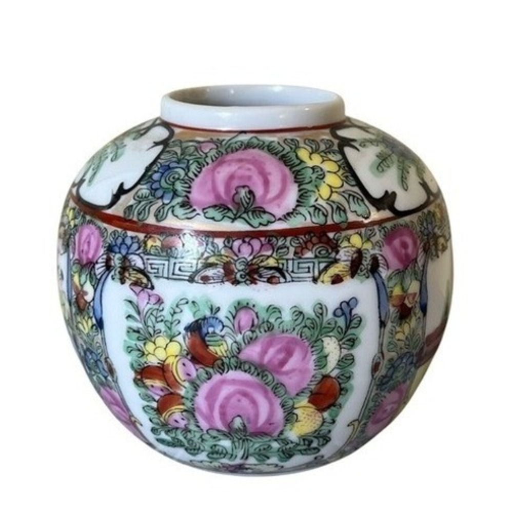 Japanese Rose Medallion Petite Porcelain Ginger Jar Vase Colorful No Lid